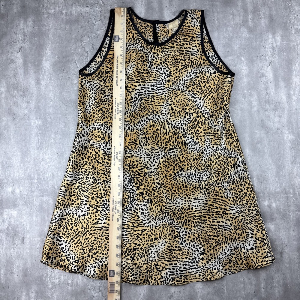 Vintage L.A. Intimates Dress Women's Medium Tan Leopard Satin A-lined 90s Grunge - Picture 5 of 8